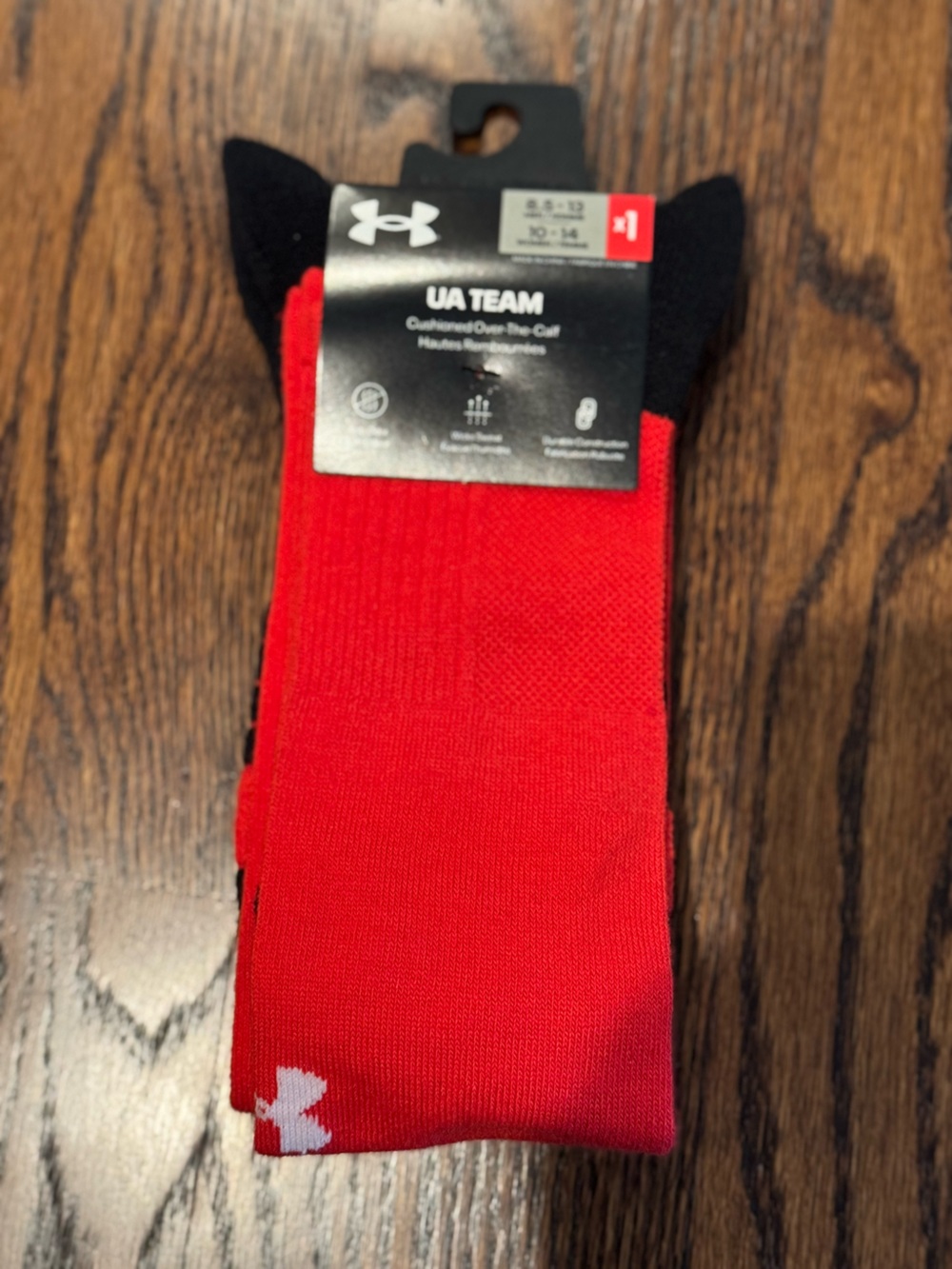 Men’s Under Armour red and black over the knee socks New in package